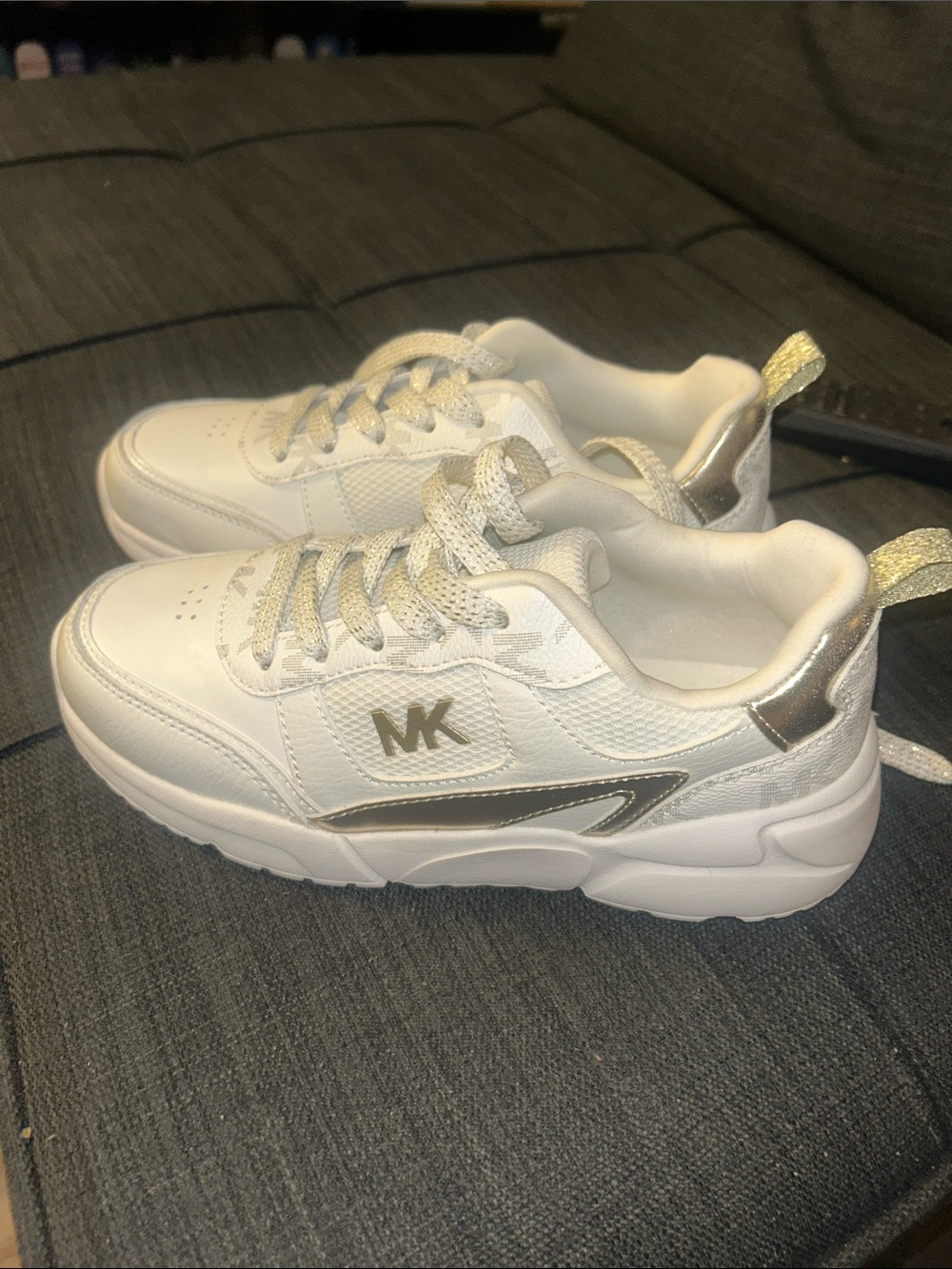 Michael Kors Kids White Sneakers with Gold Accents